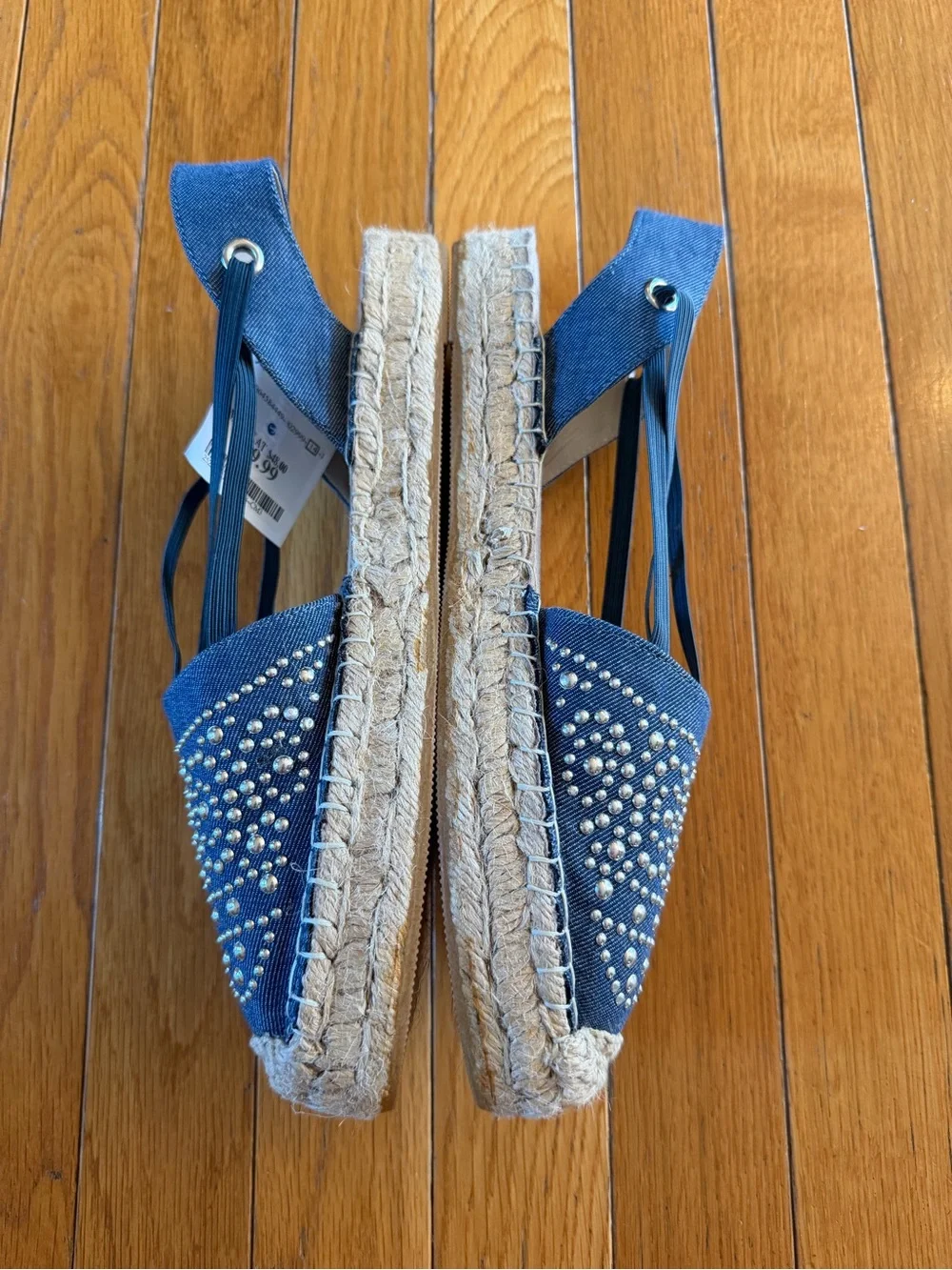 NEW White Mountain Blue Highland Platform Espadrille Denim Sandals Studs Sz 8.5